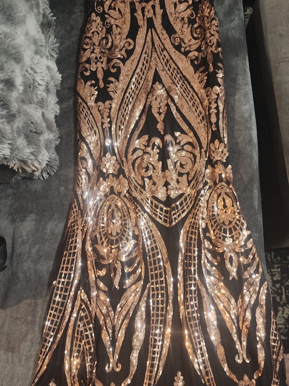Fashion Nova Black Dress with Rose Gold Sequin Embroidery